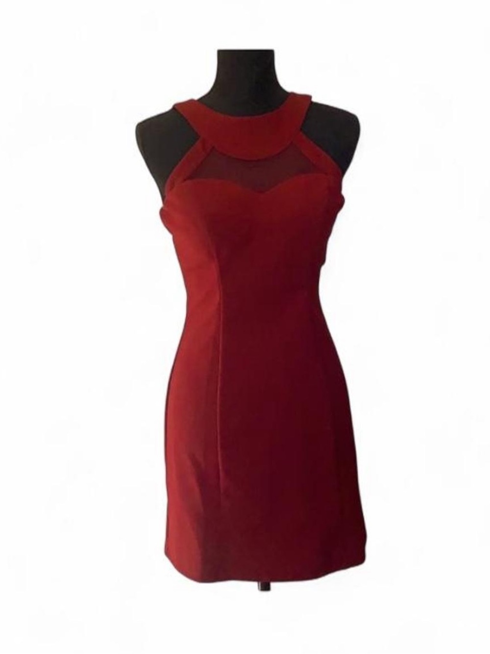 Speechless Red Sheath Dress with Illusion Mesh Yoke